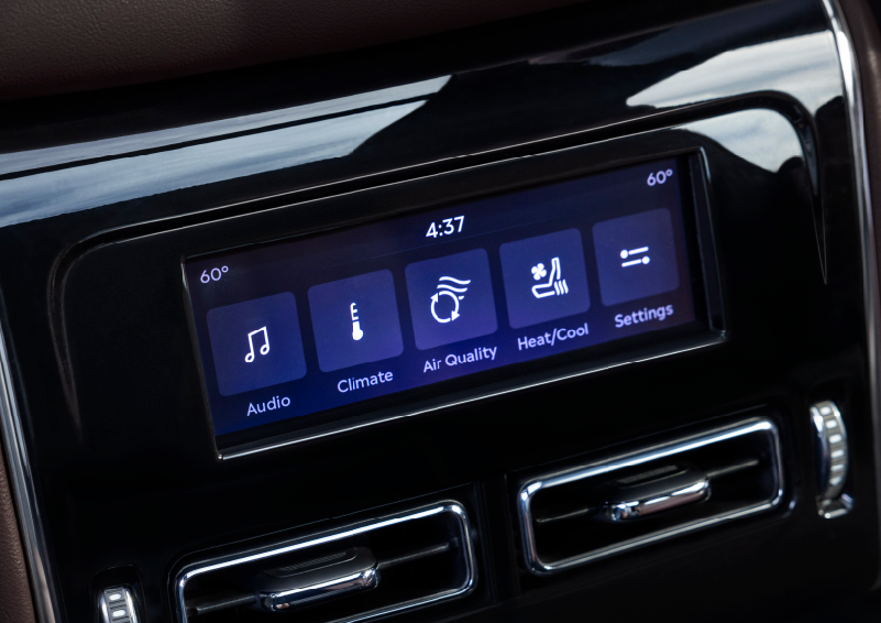 Driver controls like music, temperature, air quality, settings, and heat/cool seats are shown. | Friendly Lincoln in Monroe MI