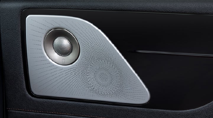 A close-up view of the available Revel® Ultima 3D Audio System. | Friendly Lincoln in Monroe MI