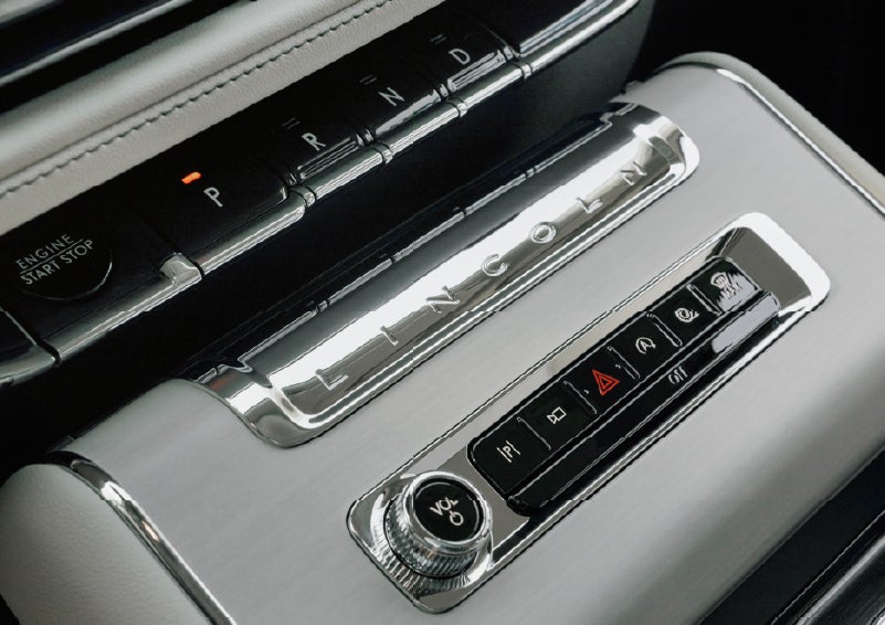 The piano key gear selector of a 2027 Lincoln Aviator® Back Label™ SUV. | Friendly Lincoln in Monroe MI